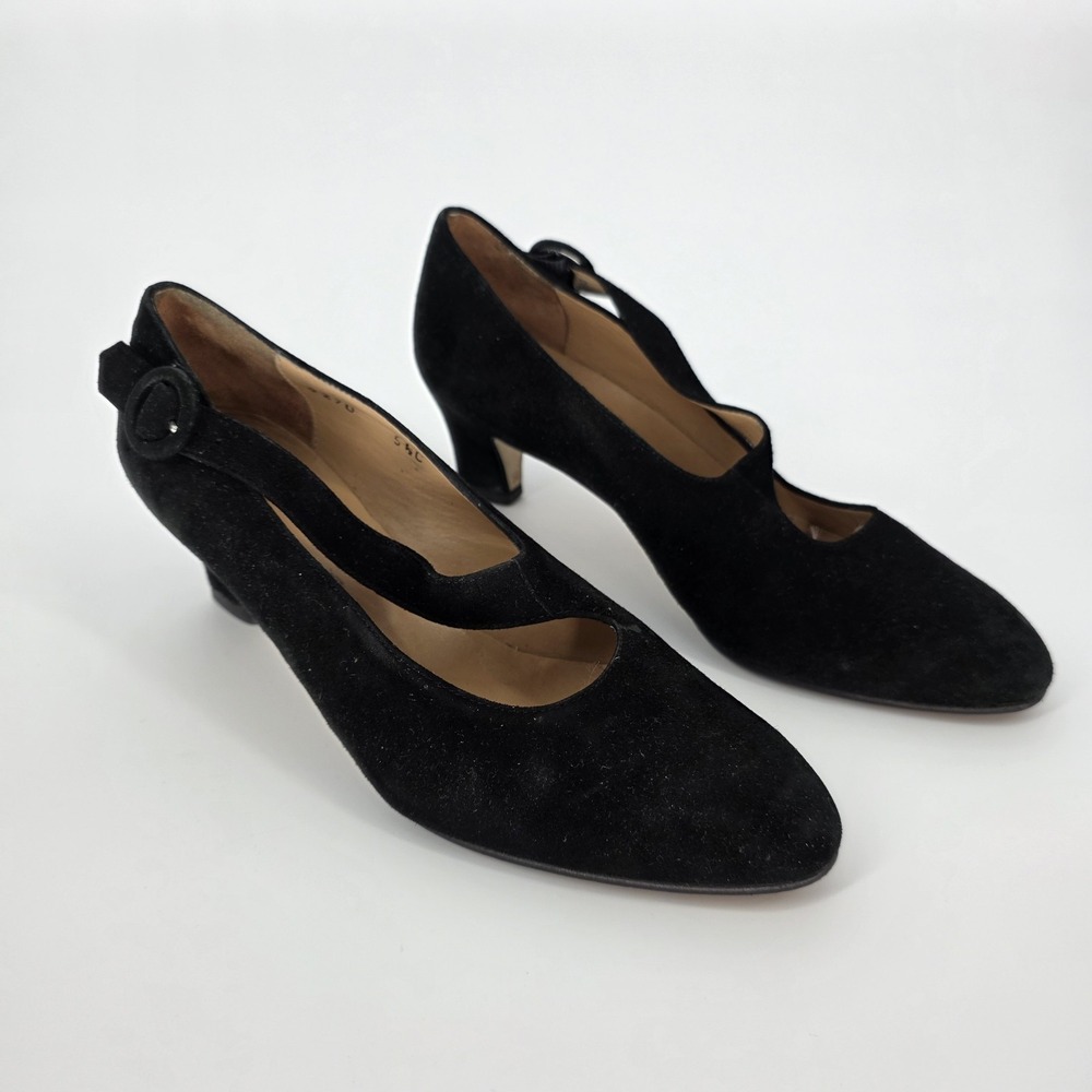Brooks Brothers Dress Shoes Women Black Suede Pump Low Heel Strap Italy 5.5 C